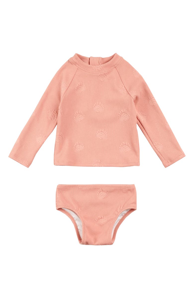 MILES THE LABEL Kids' Embossed Seashell Print Two-Piece Swimsuit, Main, color, Coral