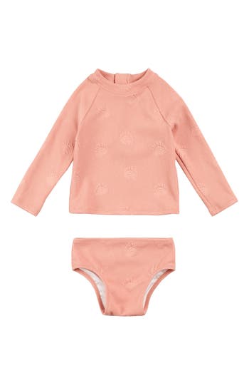 Miles The Label Kids' Embossed Seashell Print Two-piece Swimsuit In Orange