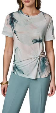 Donna Karan New York Abstract Print Side Twist Knit Top