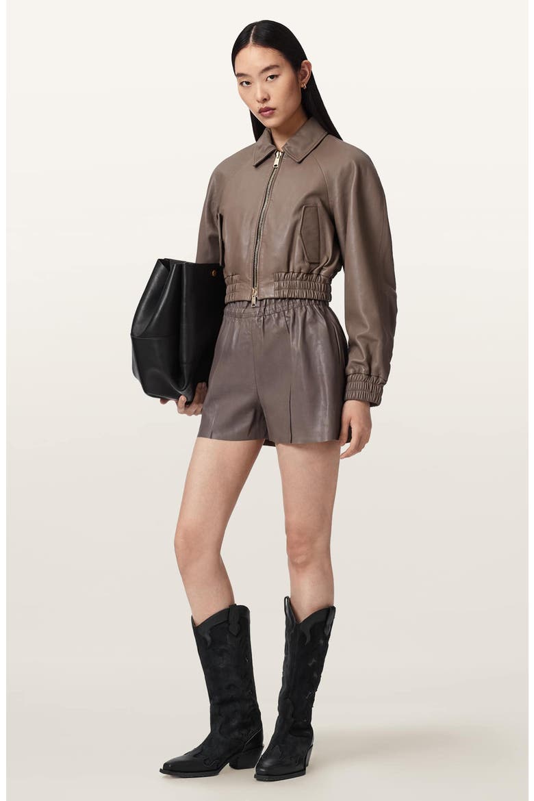 Anouk Leather Crop Bomber Jacket, Alternate, color, MOLE BROWN