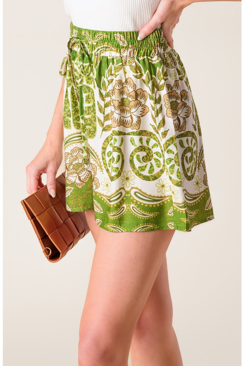 Paisley Print Shorts, Alternate, color, IVORY/ GREEN
