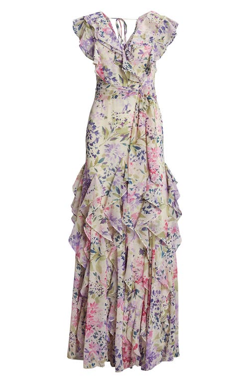 Ralph Lauren Ruffle Crinkle Maxi Sundress In Cream Multi