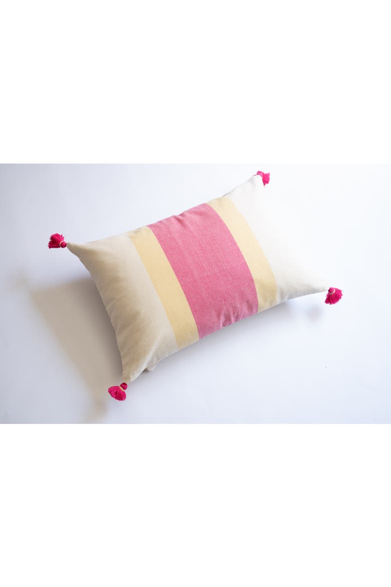 Saroj Hand Loom Lumbar Pillow Cover with Tassels, Alternate, color, Natural White