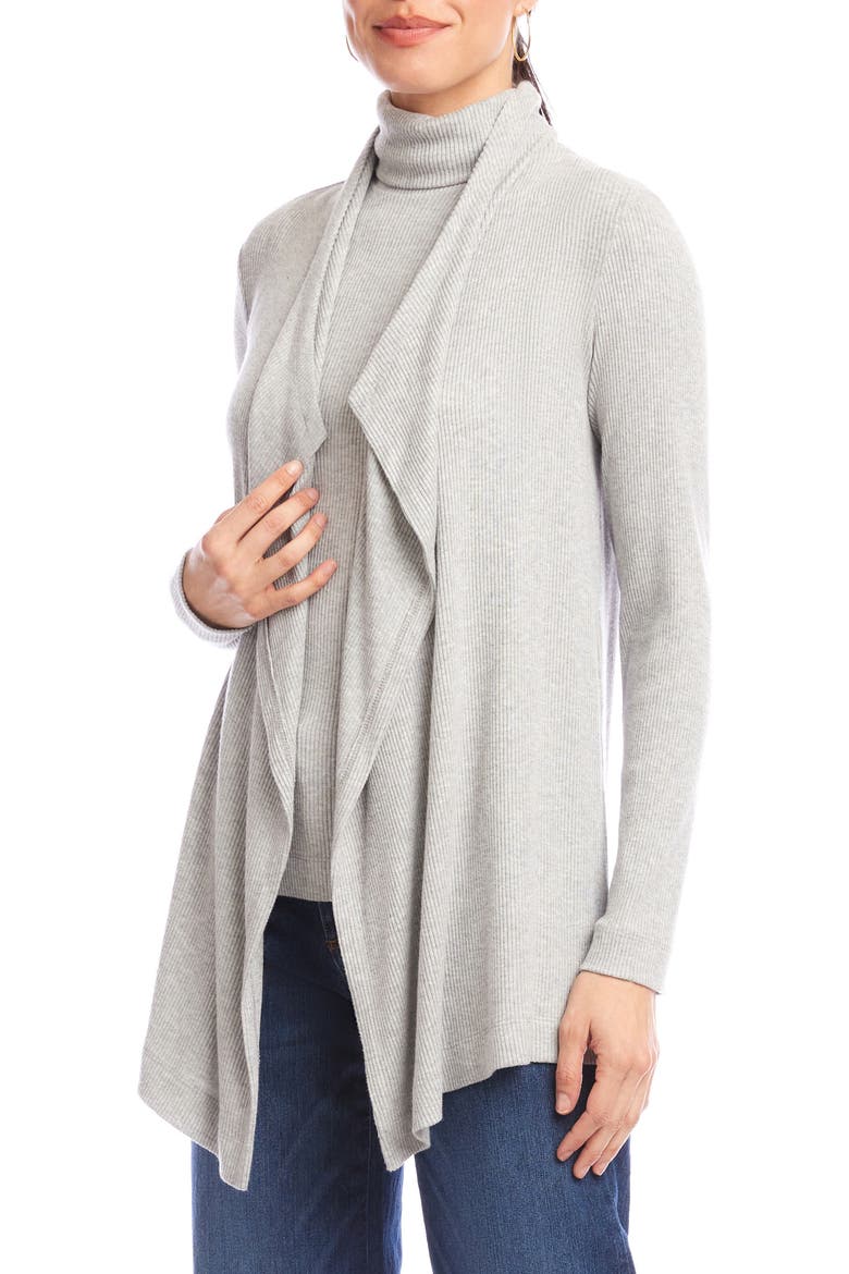 Rib Draped Open Front Cardigan, Alternate, color, HEATHER GRAY
