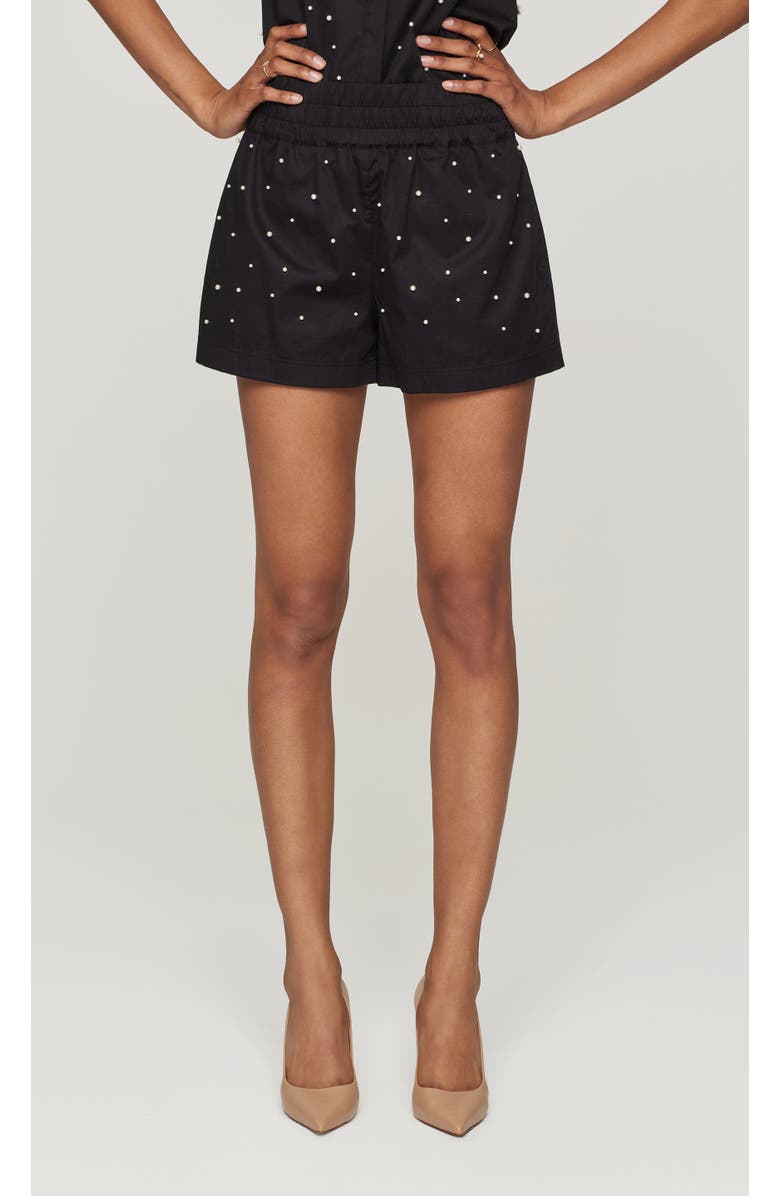 Generation Love Betty Pearl Embellished  Poplin Shorts, Alternate, color, Black/Pearl