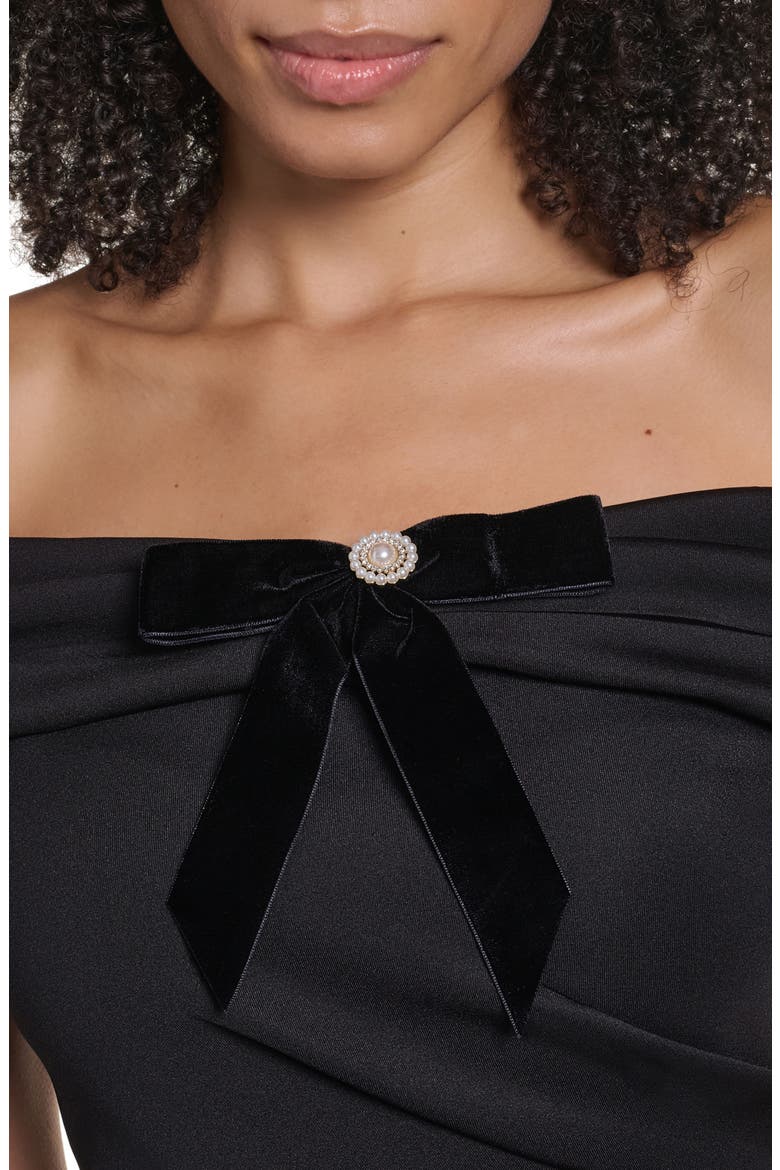 Velvet Bow Off the Shoulder Gown, Alternate, color, BLACK