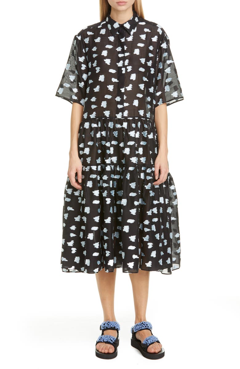 Cecilie Bahnsen Rose Fil Coupé Midi Shirtdress, Main, color, 