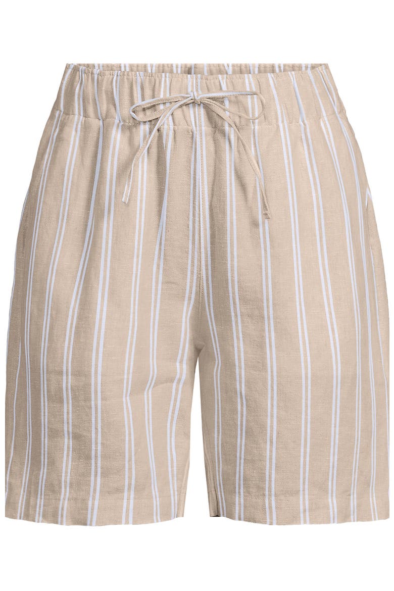 Linen High Rise Pull On 7" Shorts, Alternate, color, Champagne/White Double Stripe