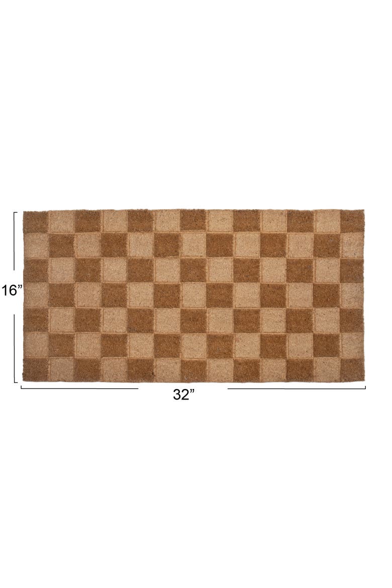 Engraved Coir Doormat with Checkerboard Print and PVC Back, Natural, Alternate, color, Natural