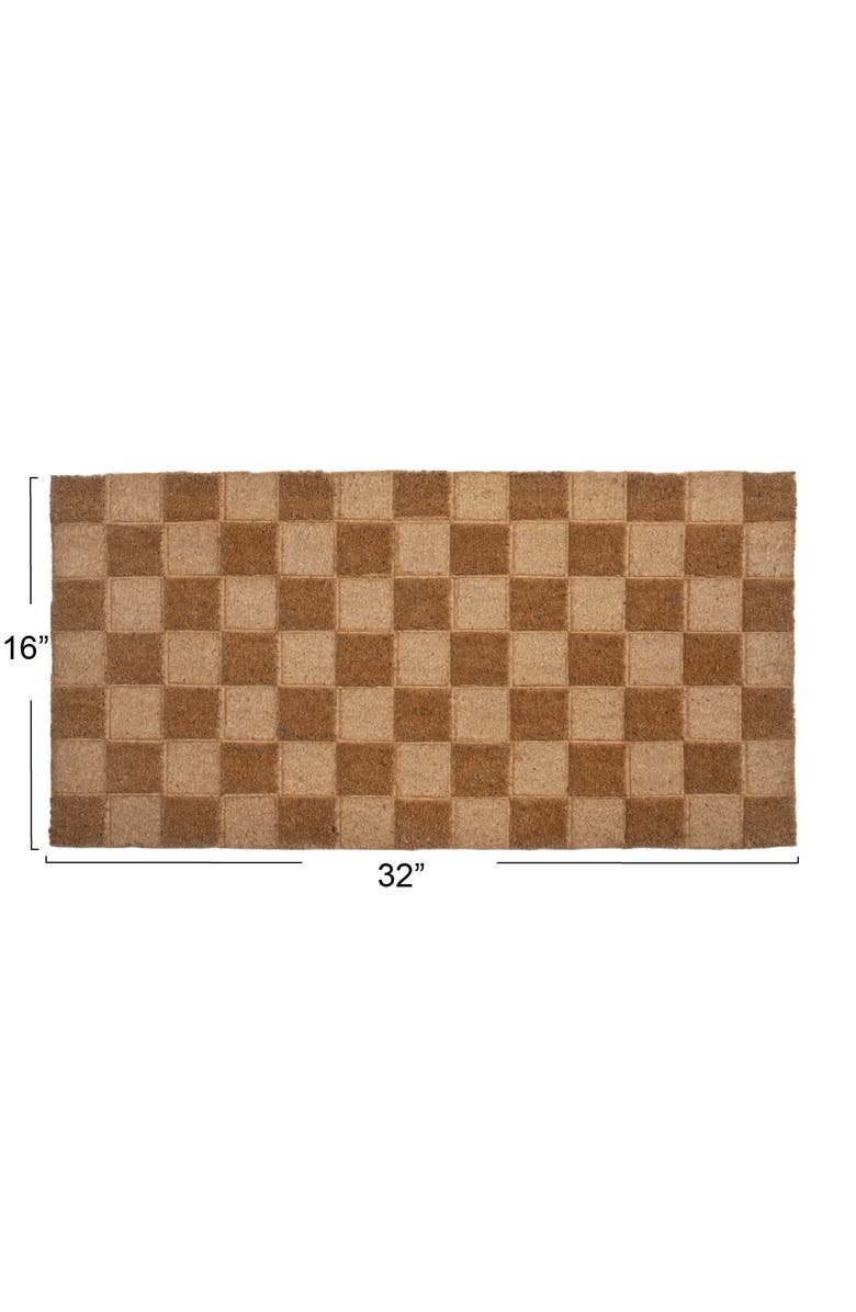 Storied Home Engraved Coir Doormat with Checkerboard Print and PVC Back, Natural, Alternate, color, Natural