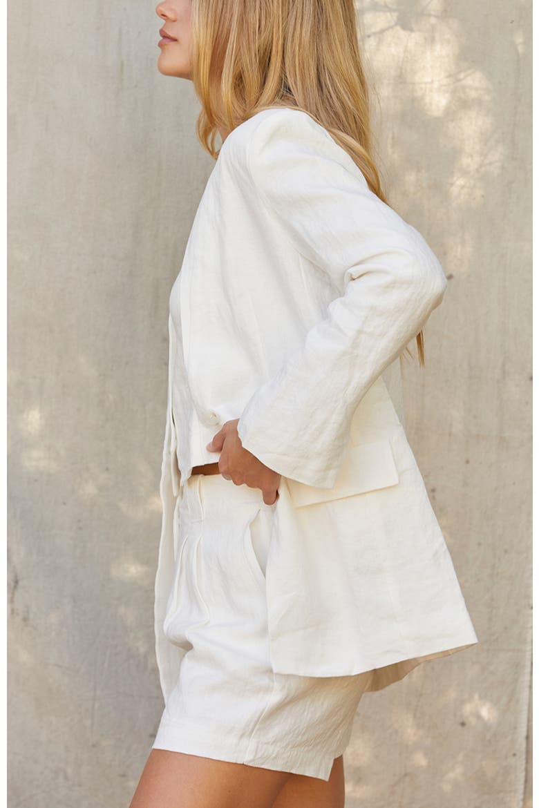 Collarless Linen Blazer, Alternate, color, White