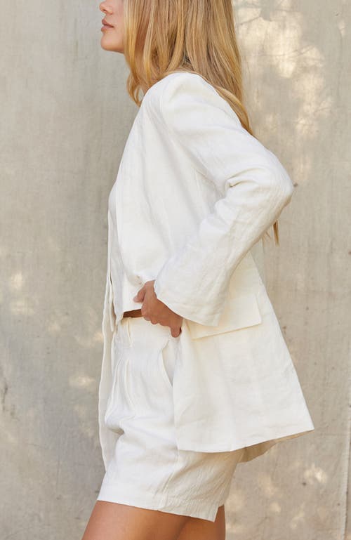 Shop Crescent Collarless Linen Blazer In White
