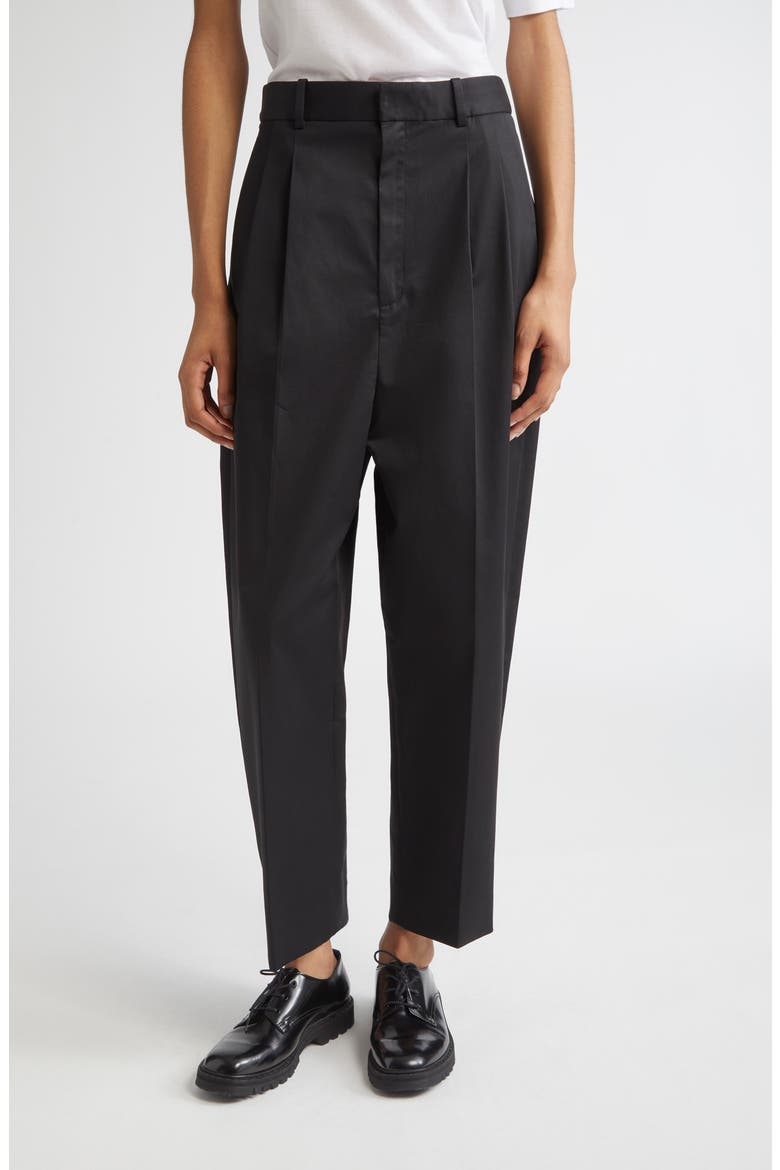 Rosen Pleated Cotton Stretch Twill Pants, Main, color, BLACK