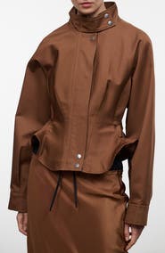STAUD Archie Cotton Utility Leather Trim Jacket