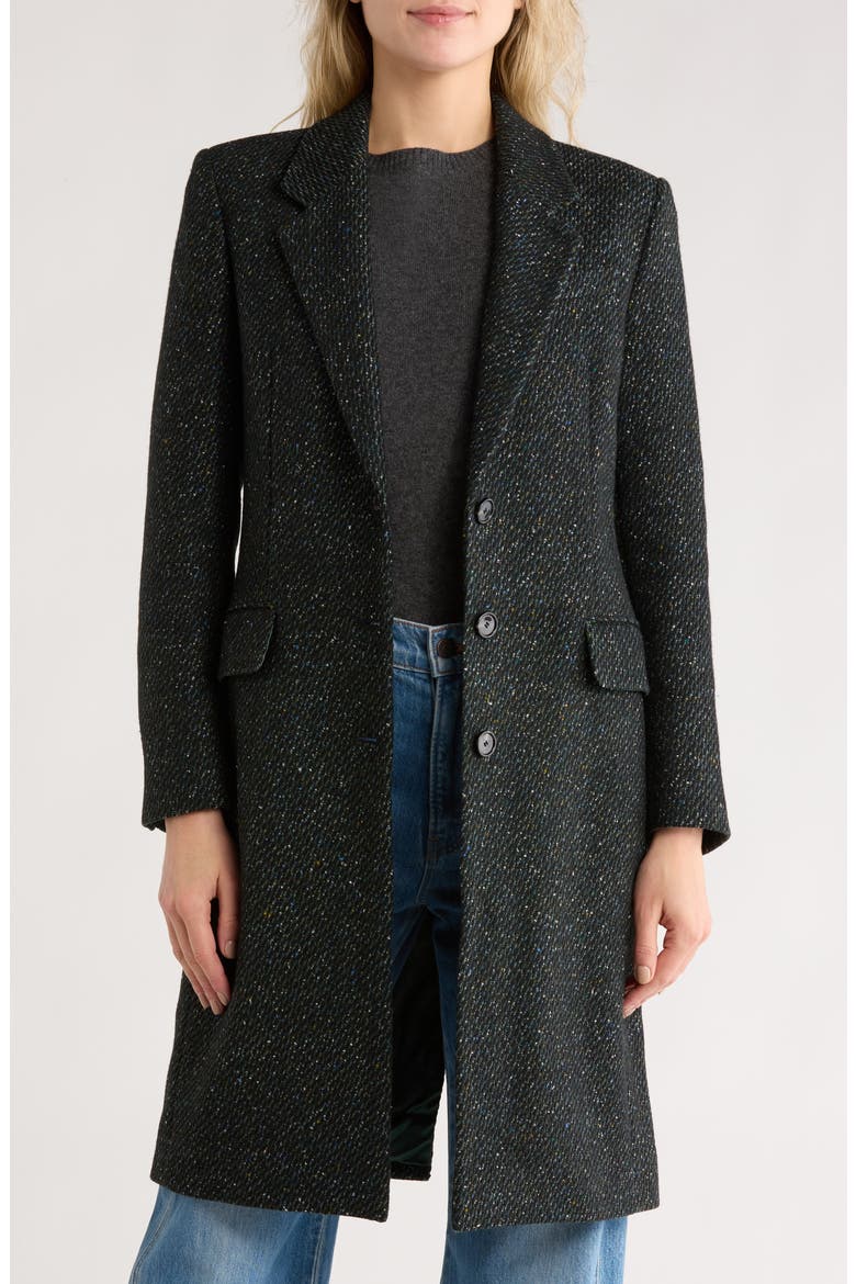 Catara Longline Tweed Coat, Main, color, BLACK MULTI