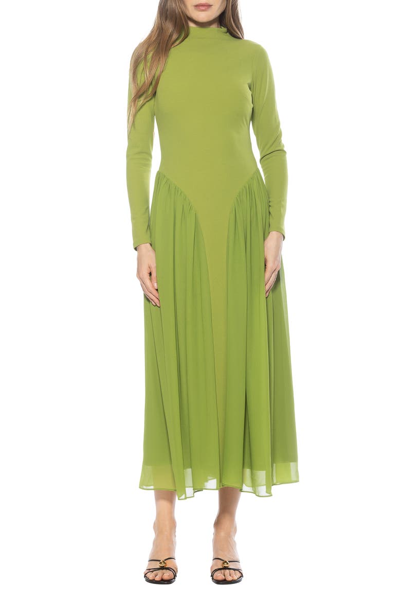 ODETTE MOCKNECK MIDI DRESS, Main, color, SAGE
