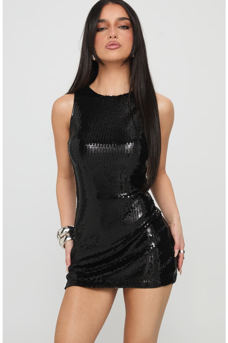 Yumiko Skirted Sequin Romper, Alternate, color, BLACK SPARKLE