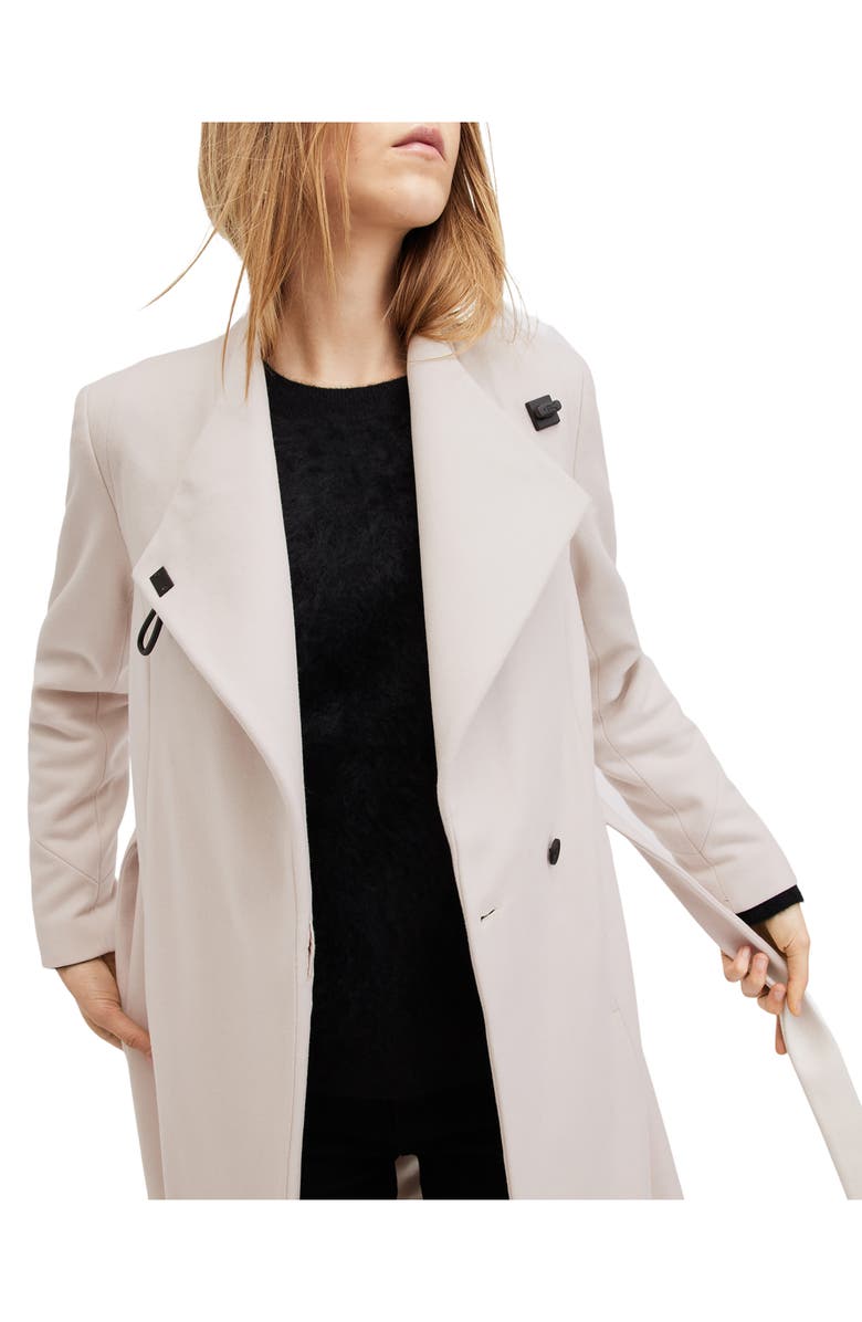 AllSaints Riley Wool Blend Belted Coat, Alternate, color, Desert White
