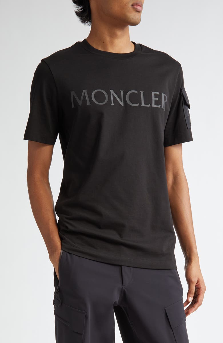 Moncler Logo Pocket Cotton T-Shirt, Main, color, Black