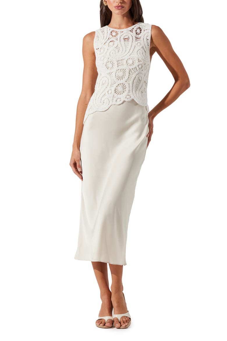 Martina Mixed Media Midi Dress, Main, color, WHITE CHAMPAGNE