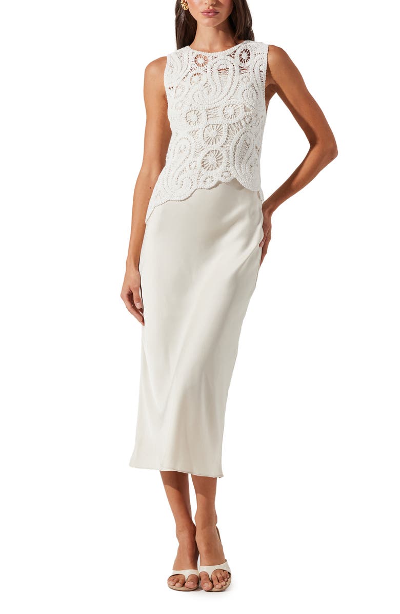 ASTR the Label Martina Mixed Media Midi Dress, Main, color, White Champagne