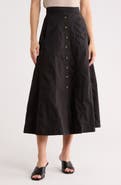 T Tahari Button Front Cotton Midi Skirt