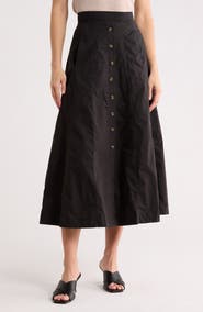 T Tahari Button Front Cotton Midi Skirt
