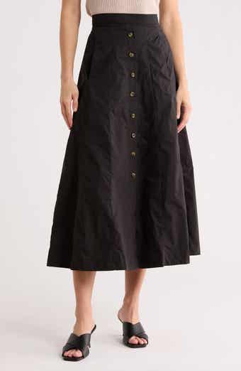 T Tahari Button Front Cotton Midi Skirt