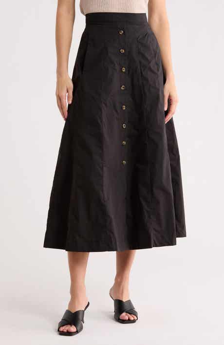 T Tahari Button Front Cotton Midi Skirt