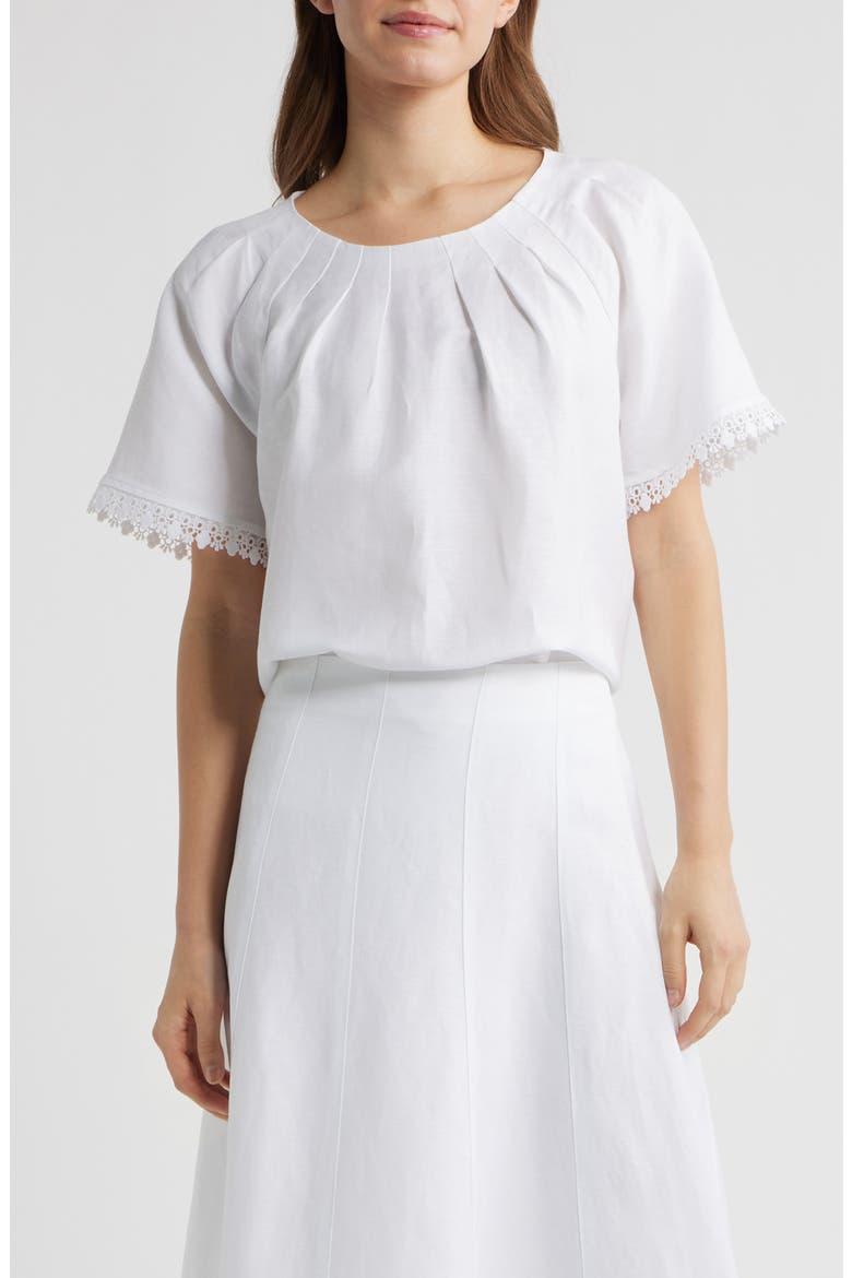 Pleat Short Sleeve Top, Main, color, CRISP WHITE