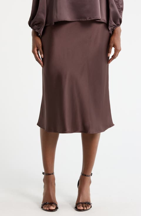 Solid Satin Midi Skirt