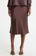 Renee C Solid Satin Midi Skirt