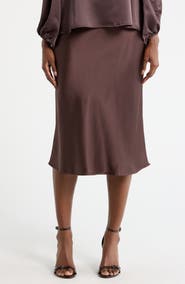 Renee C Solid Satin Midi Skirt