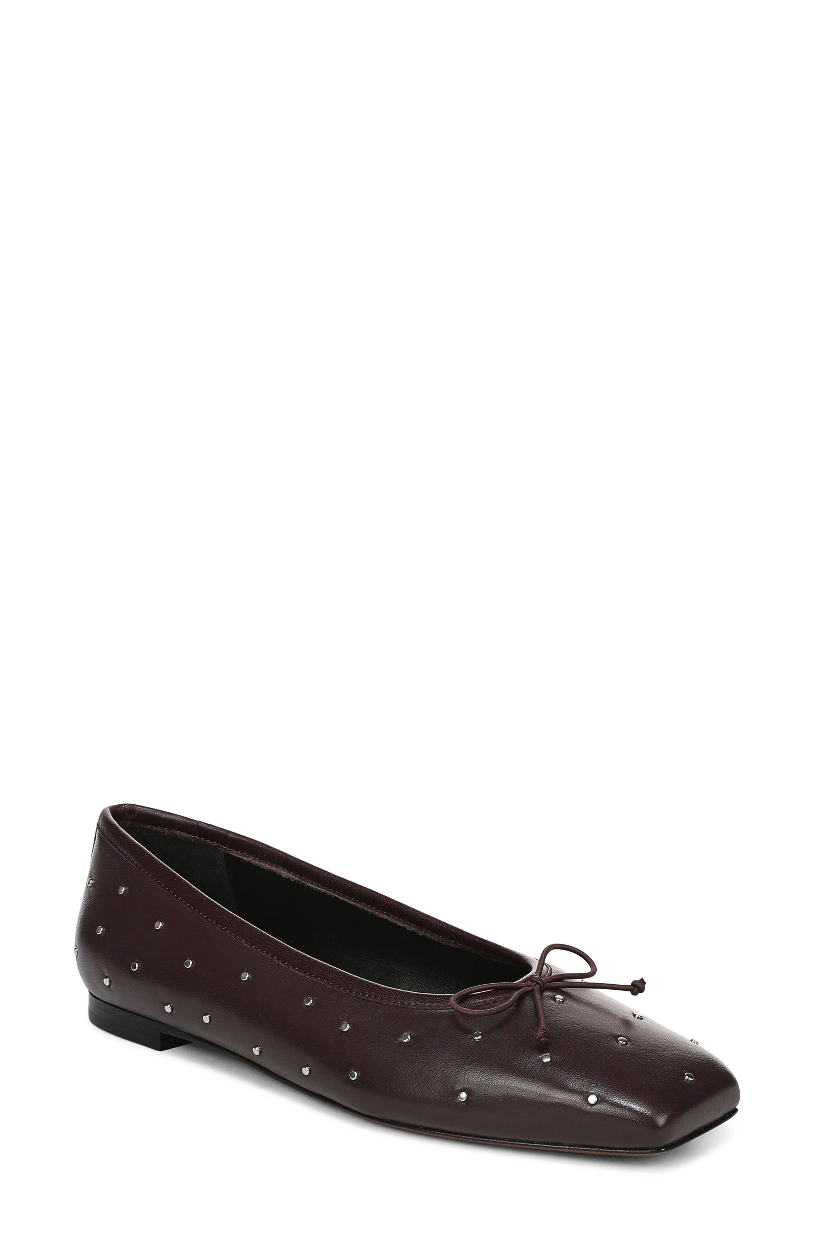 Darla Studded Flat, Main, color, DARK GANACHE LEATHER