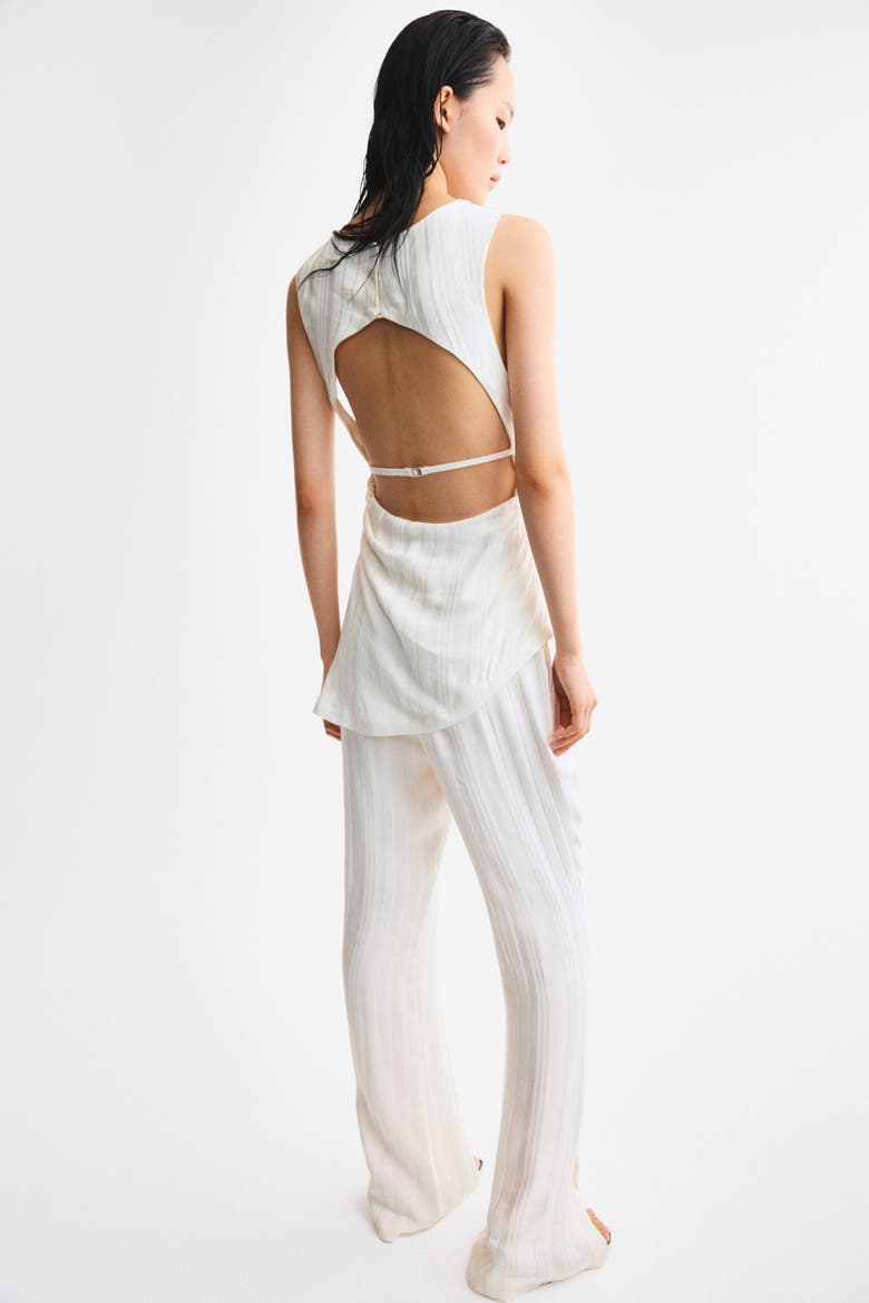 Open-back Linen-blend Top, Alternate, color, Cream