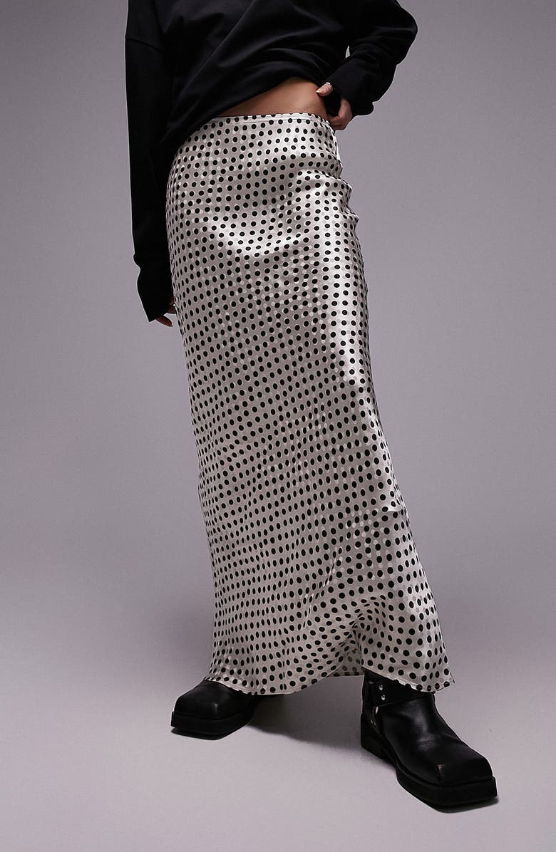 Topshop Polka Dot Jacquard Maxi Skirt, Alternate, color, 