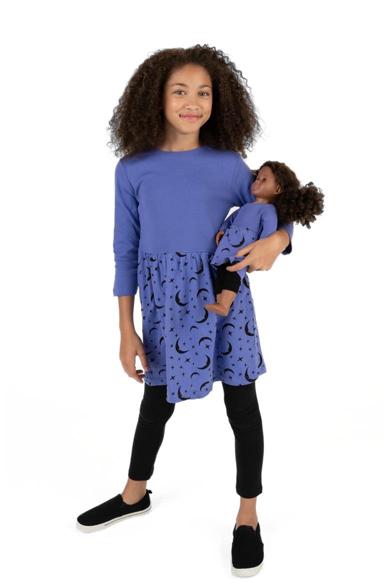 Girls Skirt Dress with Matching Doll Dress, 100% Cotton, Main, color, MOON