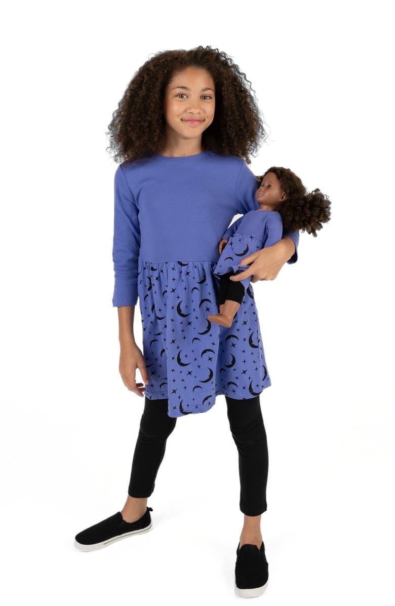 Leveret Girls Skirt Dress with Matching Doll Dress, 100% Cotton, Main, color, Moon