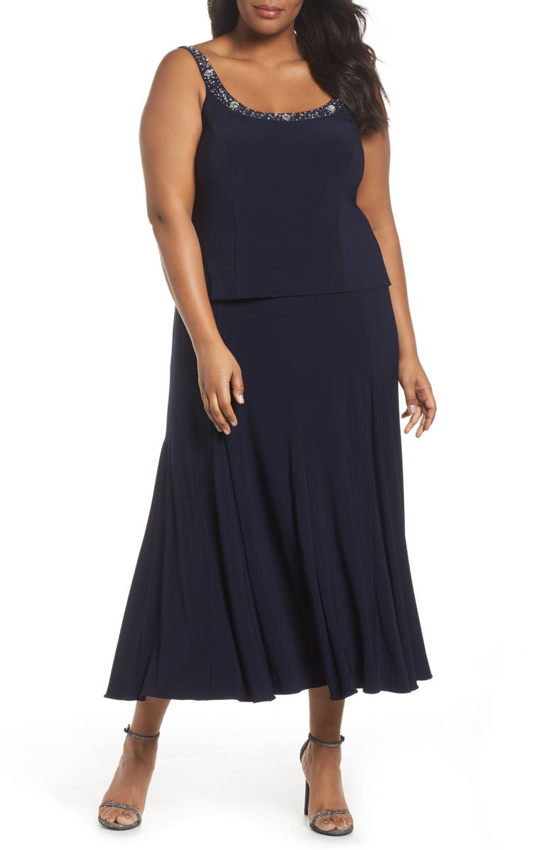 Alex Evenings Beaded Dress & Jacket, Alternate, color, Navy