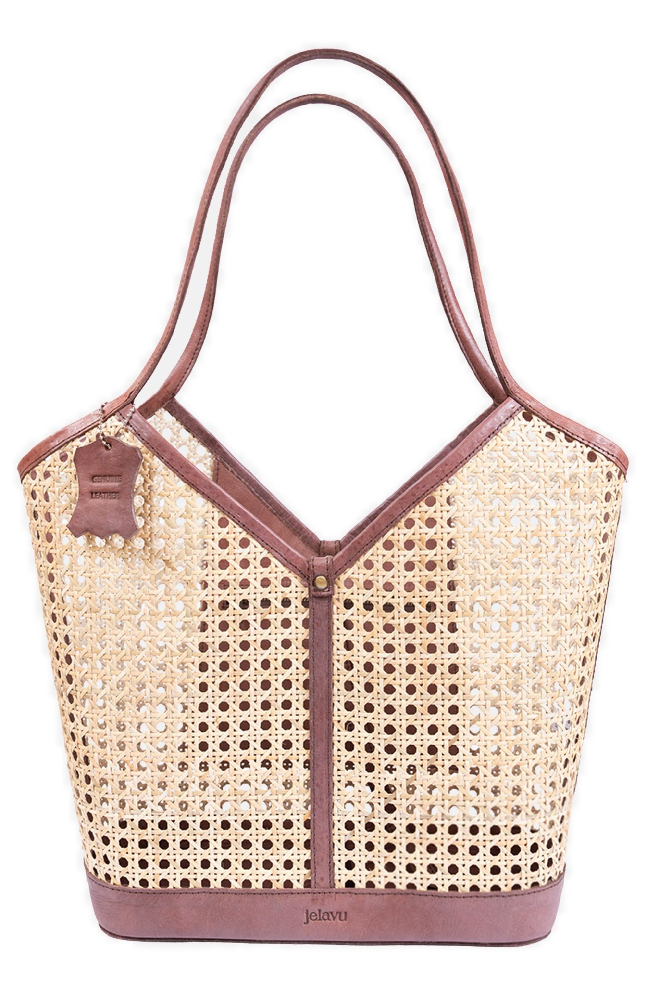 Jelavu Ophelia Handwoven Cane Tote Bag, Main, color, Chocolate