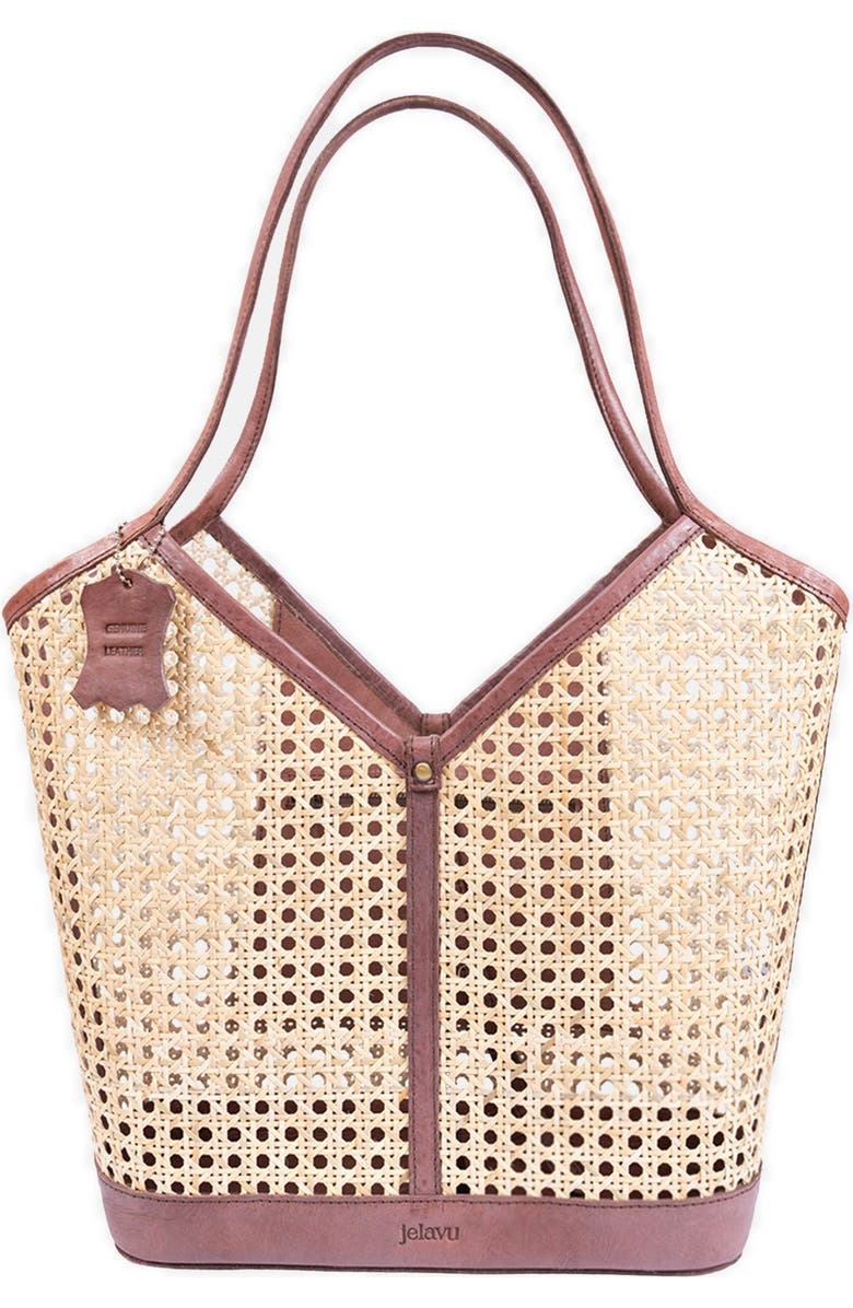 Jelavu Ophelia Handwoven Cane Tote Bag, Main, color, Chocolate