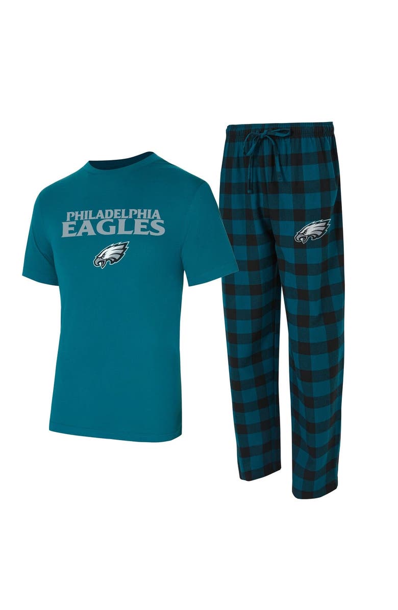 CONCEPTS SPORT Men's Concepts Sport Midnight Green/Black Philadelphia Eagles Big & Tall Avondale T-Shirt & Flannel Pants Sleep Set, Main, color, Green