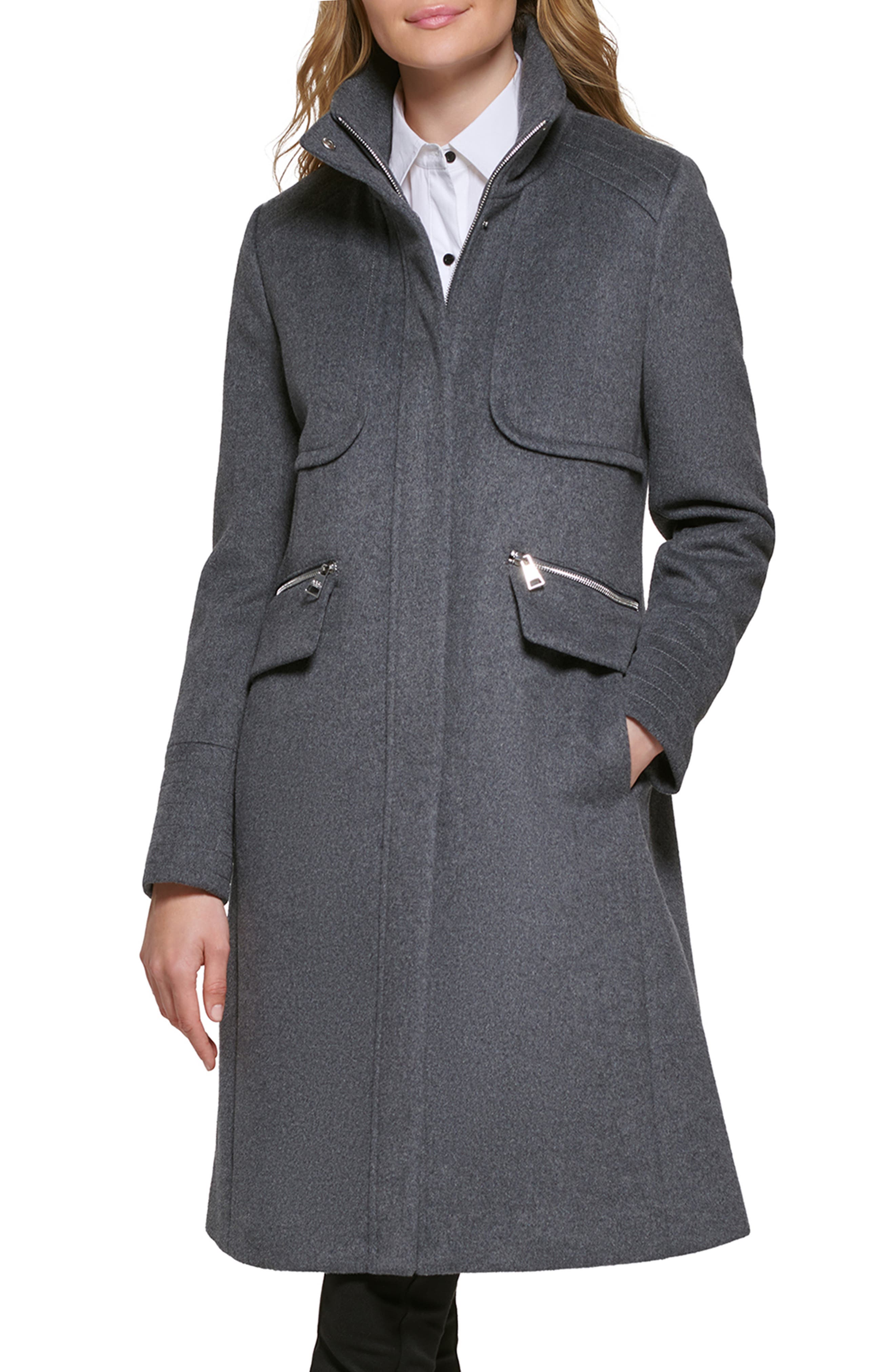 KARL LAGERFELD PARIS Officer Wool Blend Coat