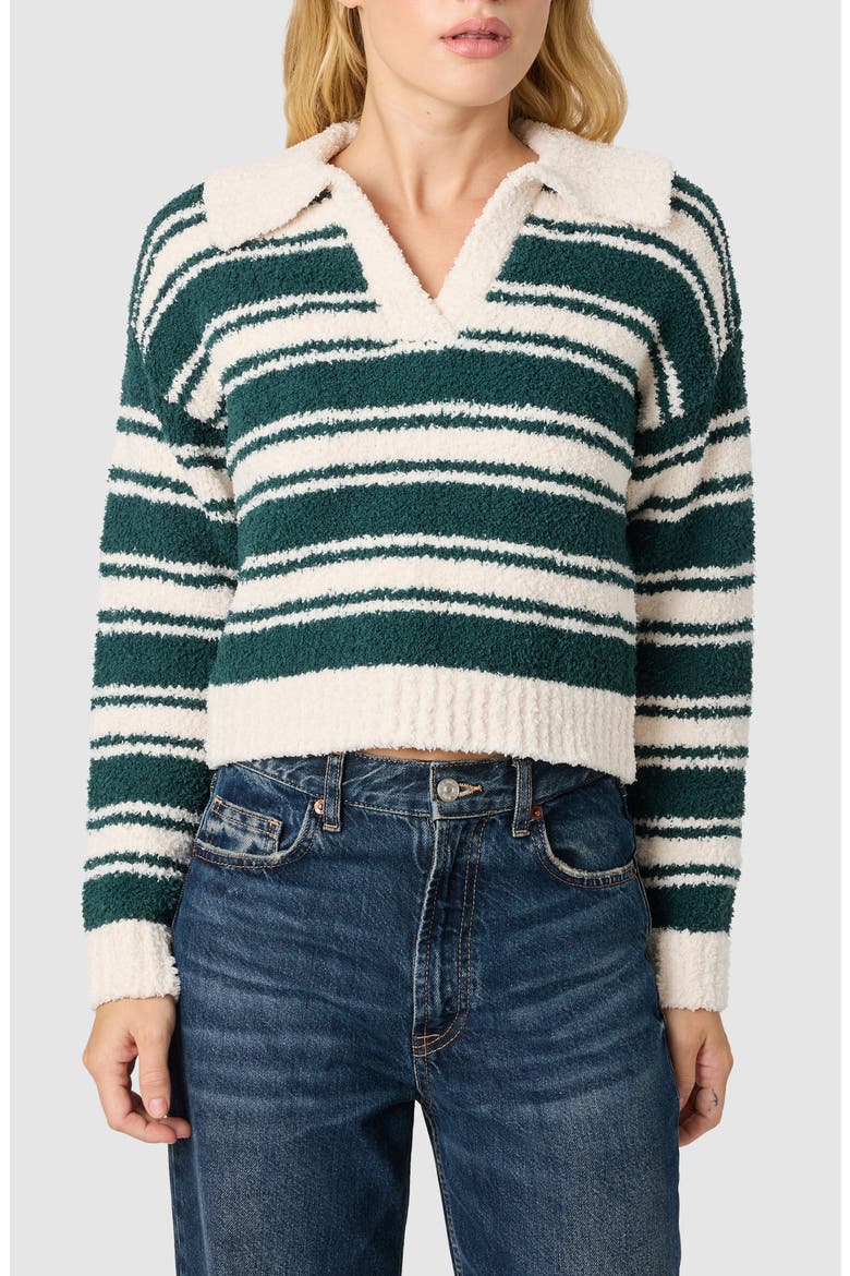 Stripe Johnny Collar Crop Sweater, Main, color, GREEN IVORY