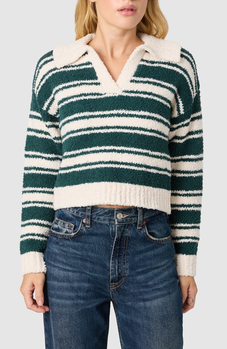 Lush Stripe Johnny Collar Crop Sweater, Main, color, Green Ivory
