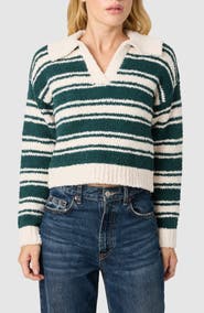 Lush Stripe Johnny Collar Crop Sweater
