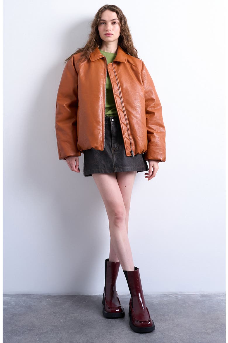 Oversize Faux Leather Jacket, Alternate, color, ORANGE