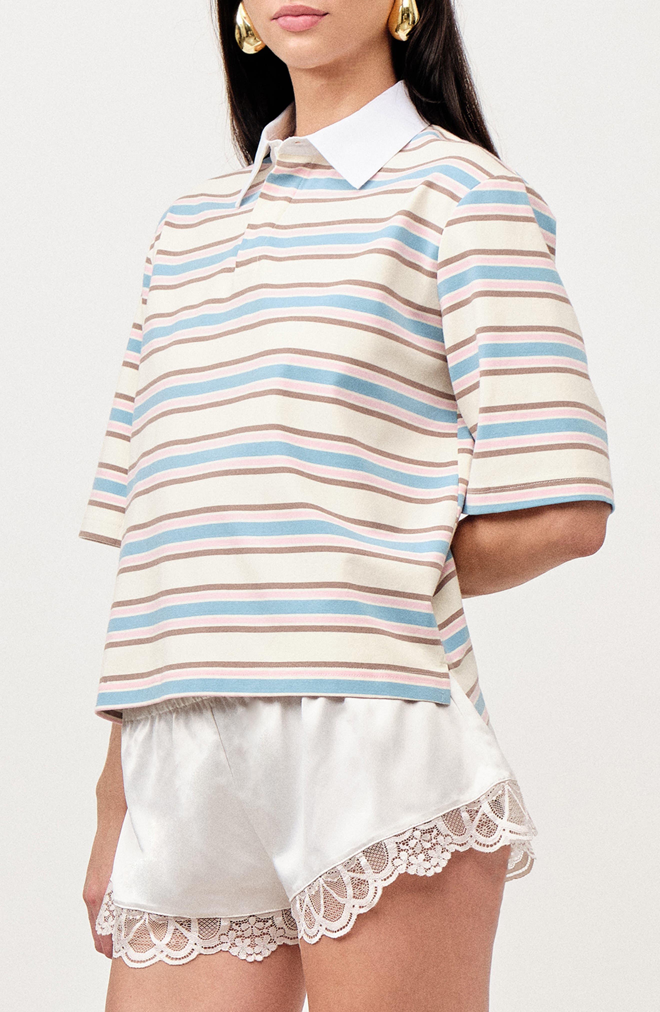 MAUDE CLUB Frankie Stripe Stretch Cotton Polo (Women) | Nordstrom