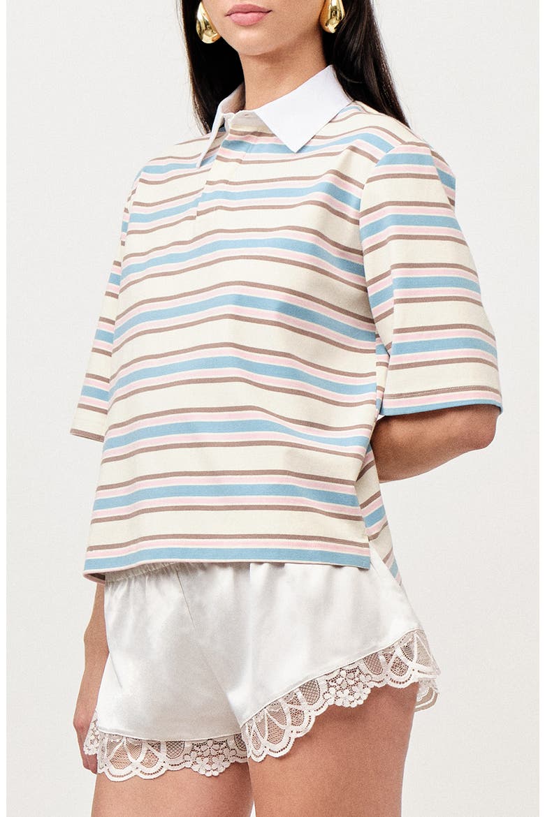 Frankie Stripe Stretch Cotton Polo, Alternate, color, IVORY LIGHT BLUE PINK