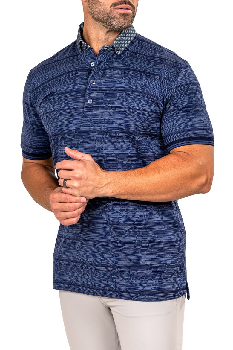 Marthyr Stripe Contrast Collar Cotton Polo, Alternate, color, BLUE